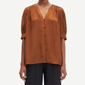 SAMSOE puff sleeve button front blouse brown